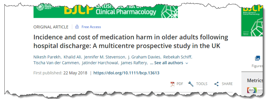 Incidence and cost of medication harm in older adults following hospital discharge: a multicentre prospective study in the UK